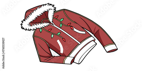 Festive holiday jacket with whimsical Christmas lights and cozy fur trim for winter celebrations and cheerful seasonal style