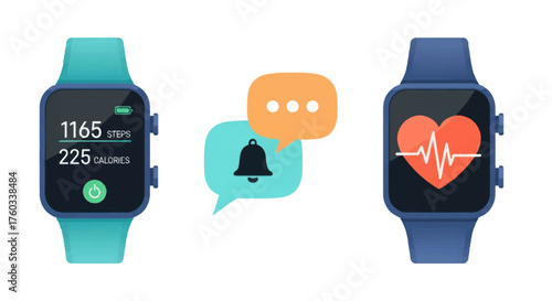 Modern Smartwatches Displaying Fitness Data and Heart Rate Monitoring.