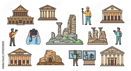 Collection of Illustrated Ancient Buildings and People.