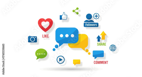 Colorful Social Media Icons Representing Online Communication and Engagement.
