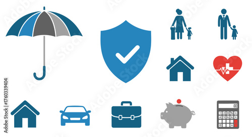 Collection of Insurance and Financial Security Icons.