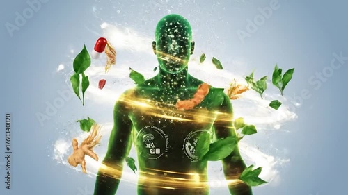 Human Body Aura with Floating Herbs and Roots for Natural Health Video