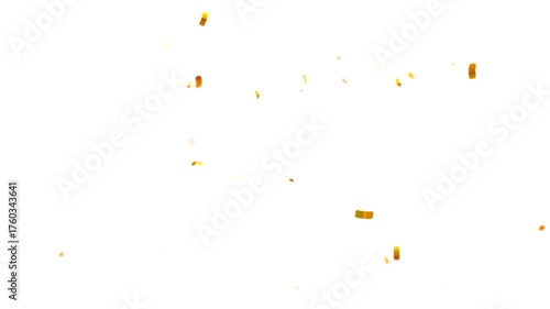 Falling isolated Gold Confetti. Glitter celebration PNG, Falling shiny gold confetti overlay on transparent background. 3d Rendering Transparent Confeti. Glossy golden festive tinsel. party, holiday,