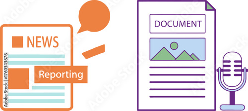Journalism and media icons news article document microphone chat bubbles communication symbols