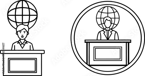 Journalism and media icons set featuring a news anchor and globe symbol