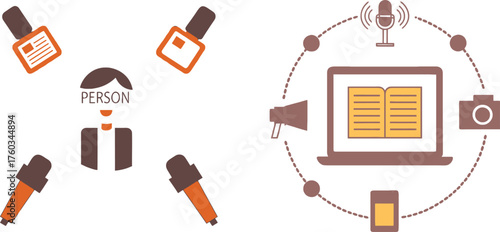 Journalism media icons set diverse collection of communication and reporting tools