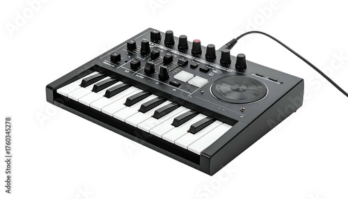 Compact keyboard synthesizer with knobs and mini keys