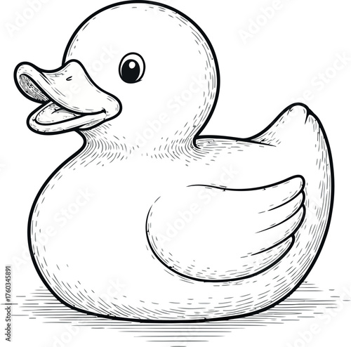  Vector art of a simple black and white sketch of a rubber duck toy, isolated on a, perfect for childrens themes and bath time