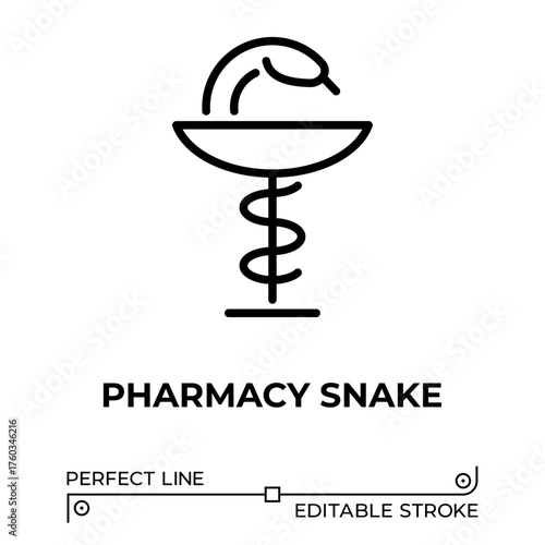 Vector line icon related to pharmacy snake. Perfect Line. Editable Stroke.