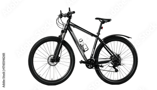 Sleek black electric bicycle with mountain bike tires, side view