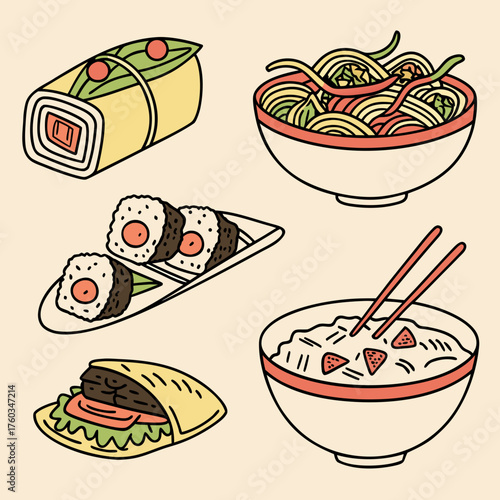 Various types of asian food