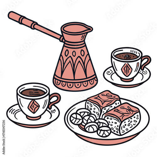 Turkish coffee and baklava vector illustration