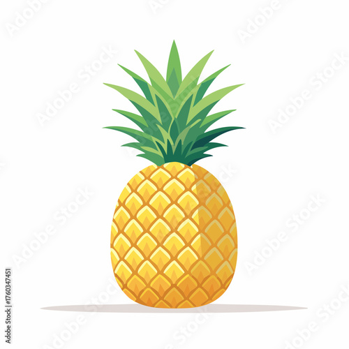 Detailed vector art of a single fresh pineapple with a green crown, an exotic tropical fruit symbol isolated on a white background