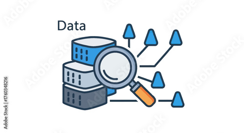 Data Analysis Illustration with Magnifying Glass and Servers.