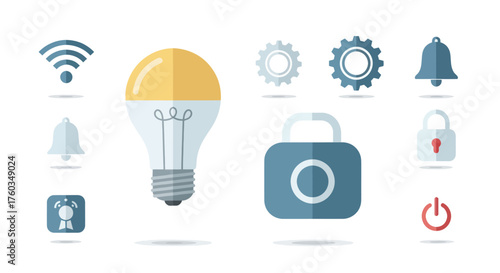 Bright Yellow and White Lightbulb Icon with Filament Detail.