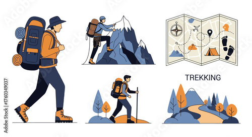 Diverse Trekking and Hiking Adventures Illustrated.