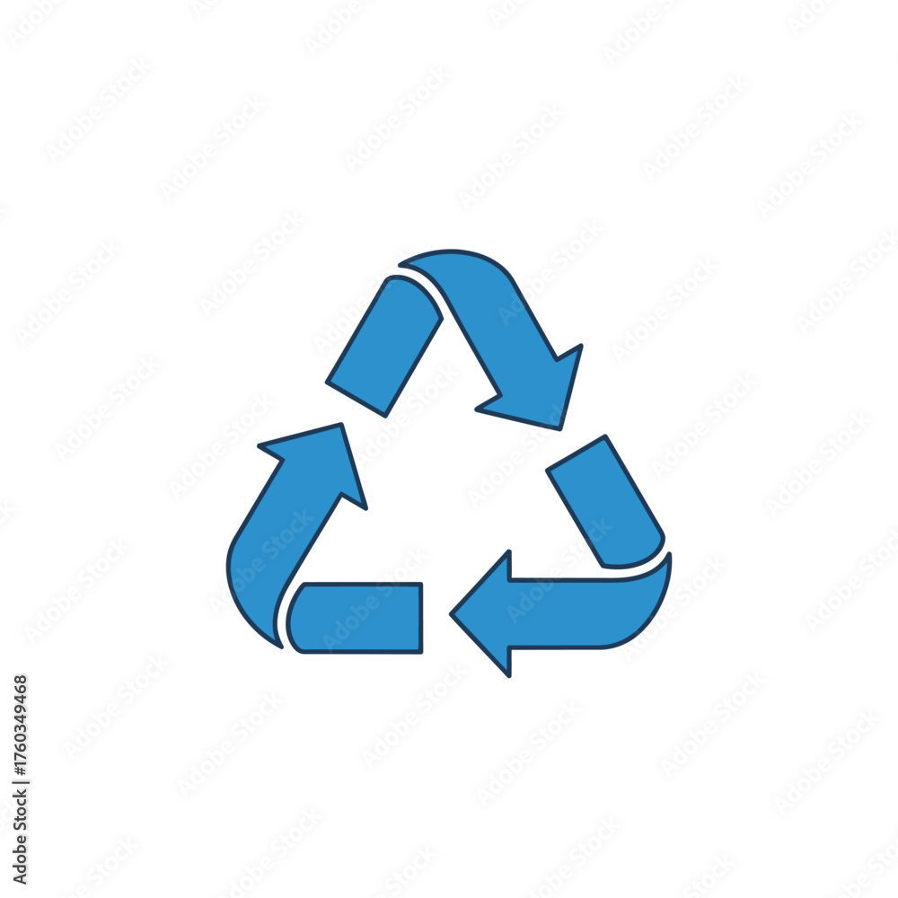 Obraz premium A blue recycling symbol with three arrows forming a triangle, representing environmental conservation and sustainable practices on a clean white background.