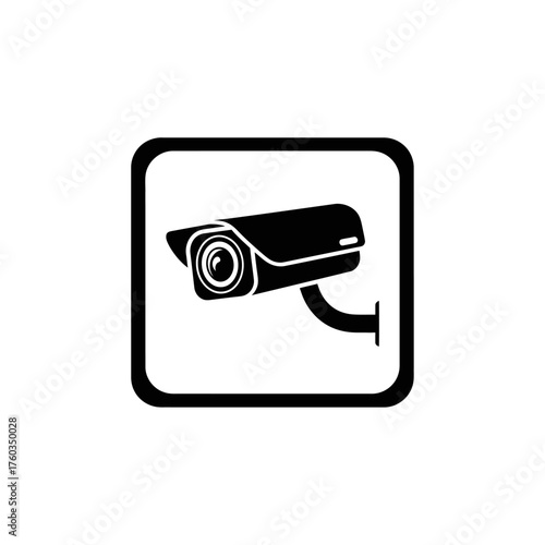 A modern surveillance security camera icon, symbolizing monitoring, protection, and digital safety in a clean, graphic style.