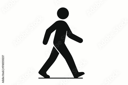 Simple black silhouette of a walking figure, representing movement, exercise, and daily activity