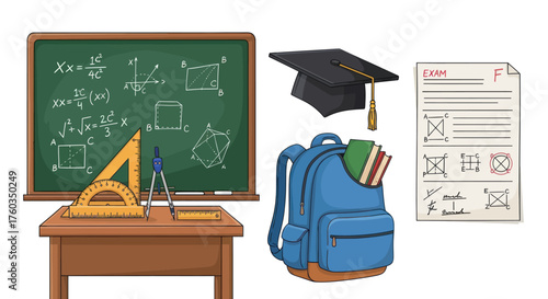 School Education Supplies and Learning Tools Collection.