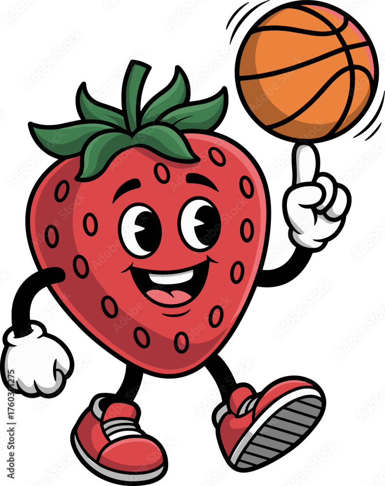 Fototapeta premium Whimsical Strawberry Character Mastering Basketball Dribbling Skills with a Cheerful Expression and Playful Stance