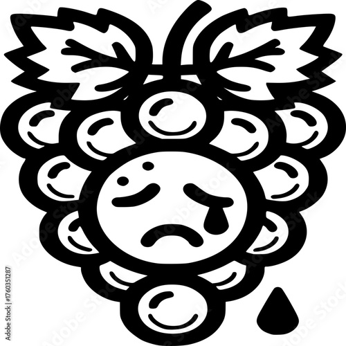 A Sad Grape: A unique illustration of a sad grape crying tears, symbolizing disappointment, sadness, and the weight of emotion within fruit