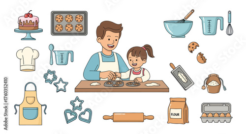 Father and Daughter Baking Cookies Together Smiling and Happy.