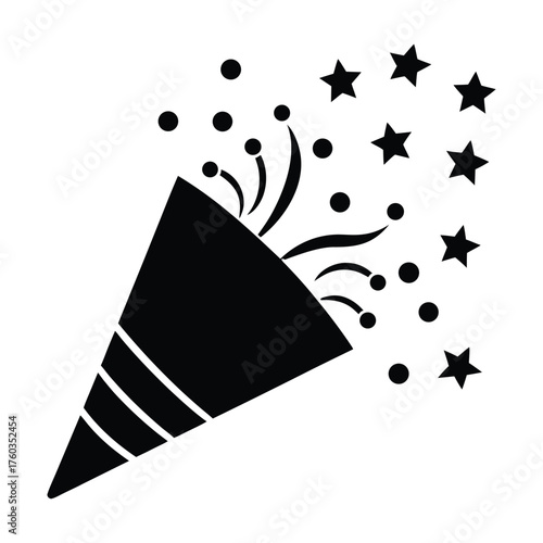 Party hat and confetti popper vector silhouette illustration