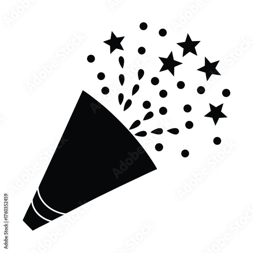 Party hat and confetti popper vector silhouette illustration