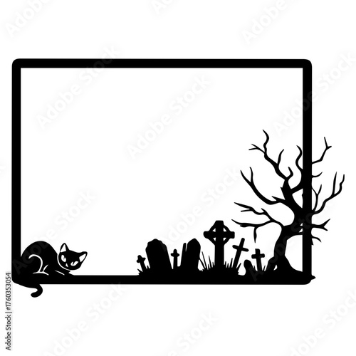 Halloween Cat and Graveyard