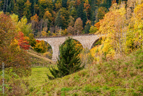 Ancient railroad bridge (The Ravenna Bridge)  in the Black Forrest in Germany in October