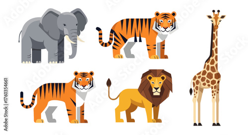 Collection of Flat Design Cartoon Wild Animals.