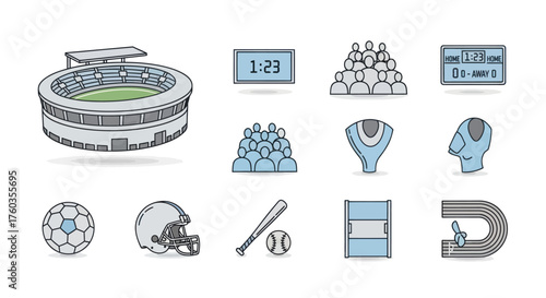 Detailed Vector Illustration of a Modern Stadium with Green Field.