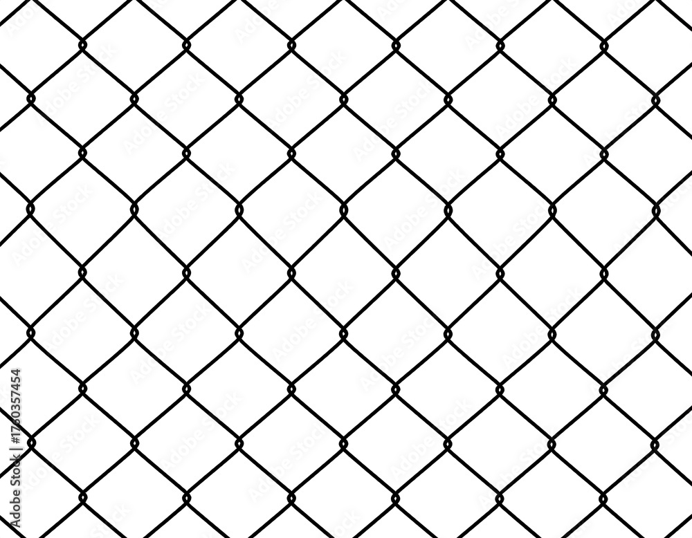 Fototapeta premium A simple, black chain-link fence pattern, repeated across the frame against a stark white background
