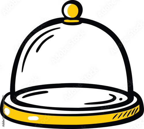 Simple yellow and black illustration of a glass cloche with a knob glass dome food cover