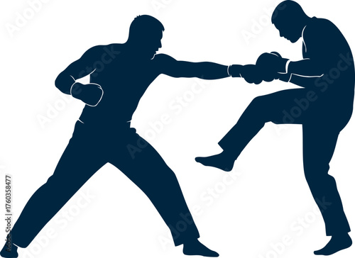 Black vector silhouette illustration of a boxin man