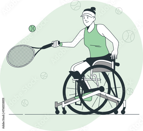 Wheelchair tennis player hitting a tennis ball with a racket sport competition