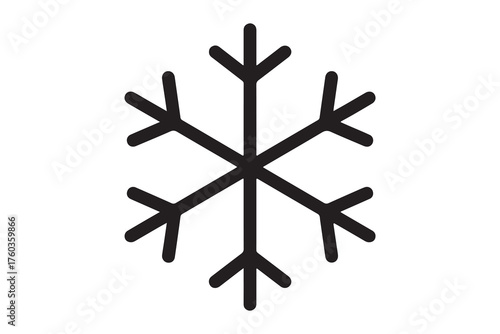 Simple black outline snowflake icon symbol for winter and cold weather