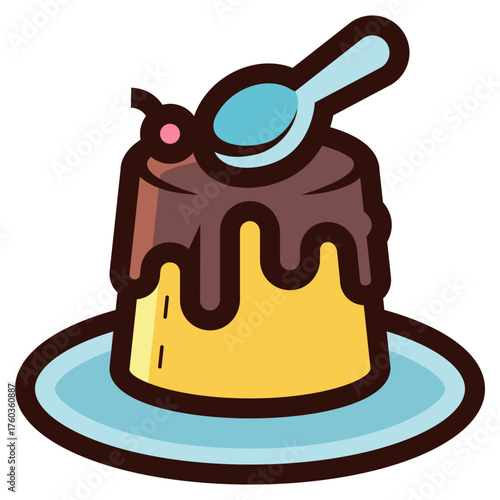 caramel custard pudding icon illustration