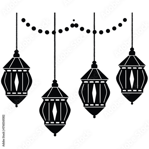 vector illustration of golden diwali lanterns hang