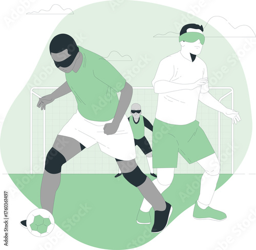 Blind Football Players Competing on a Field with Goal soccer sport