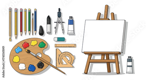 Complete Art and Drawing Supplies Set with Easel Palette Pencils and Paints.