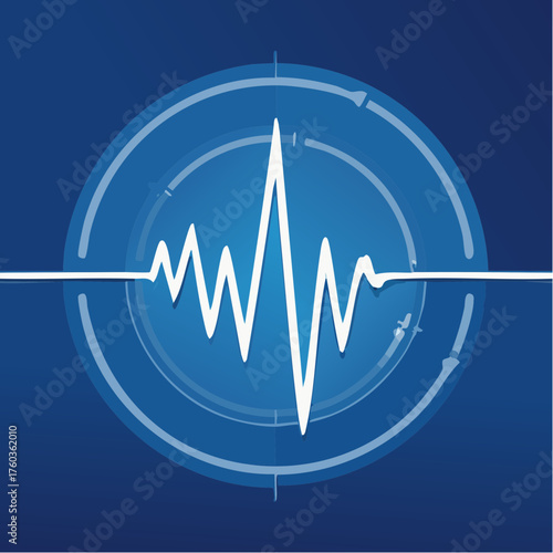 A white heartbeat line is centered against a dark blue background