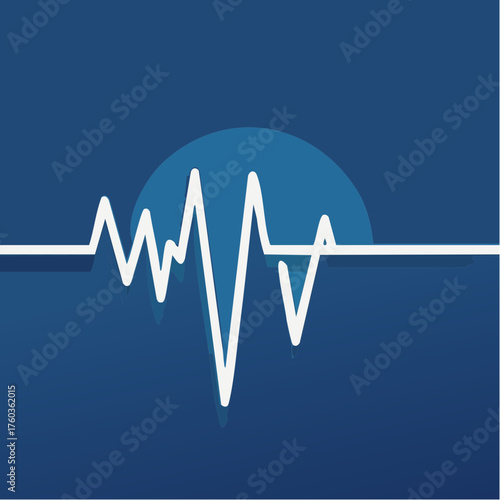 A white heartbeat line is centered against a dark blue background