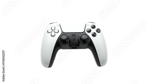White modern gamepad with analog sticks, buttons, dark center