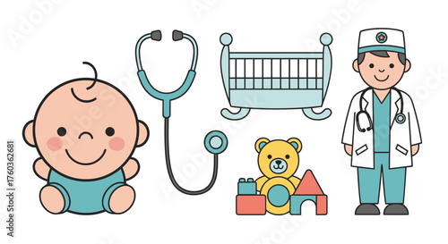 Adorable Cartoon Baby with Smiling Face and Blue Diaper.