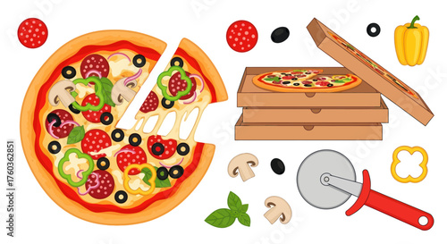 Delicious Pizza with Pepperoni Vegetables and Cheese Ready to Eat.