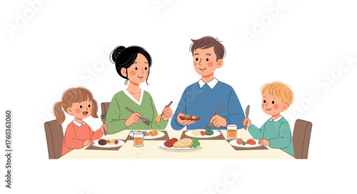 Family Enjoying a Meal Together at the Dining Table.