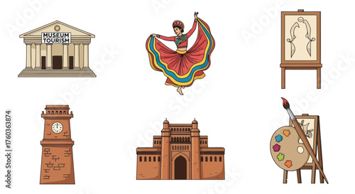 Classic Museum Building with Columns and Signage Illustration.