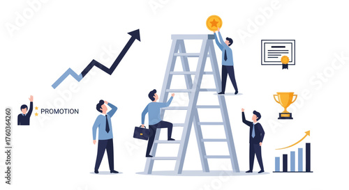 Business Team Climbing Ladder to Achieve Success and Goals.